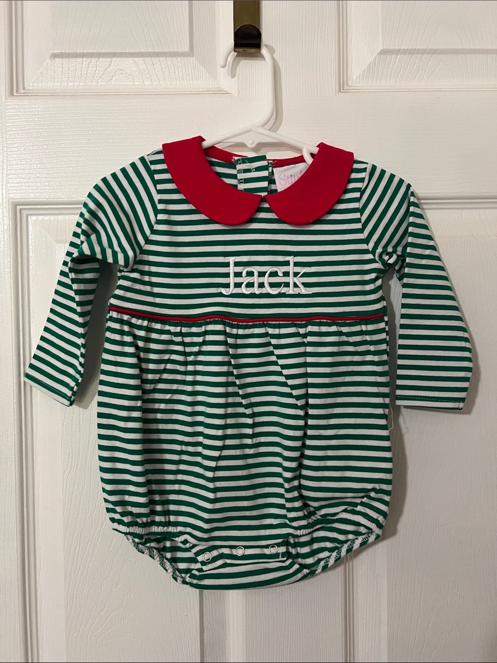 New Persoanlized with name “Jack” Green & White Striped Baby One-Piece 12 Months